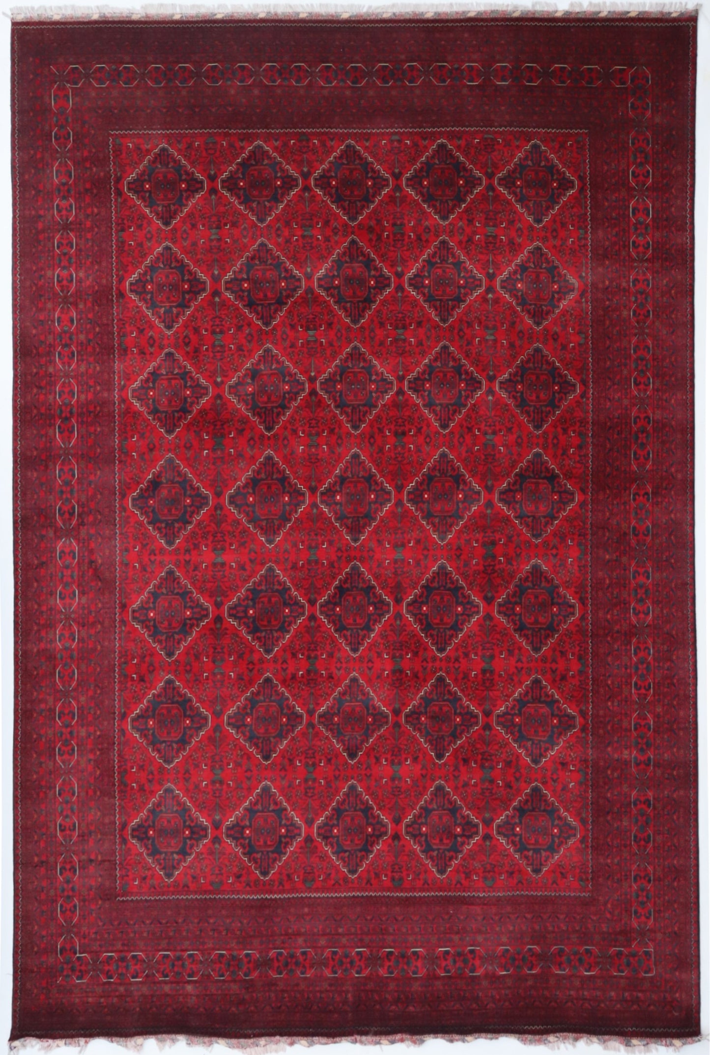 10x12 Ft Oriental Bokhara Area Rug, Red Afghan Hand Knotted Wool Traditional Rectangle Carpet, Living Room Rug, Bedroom Rug, Kids Room Rug