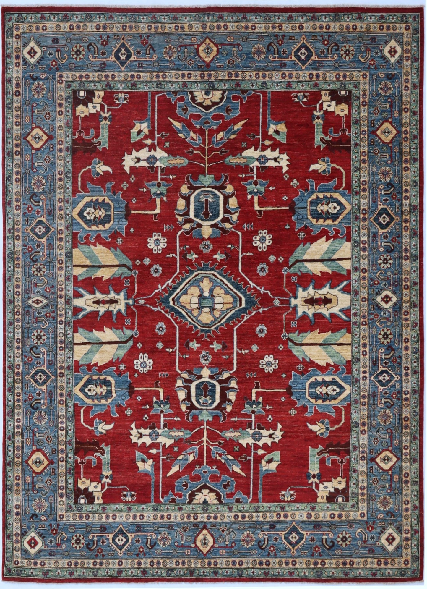 8x10 Ft Heriz Large Area Rug, Red Afghan Hand Knotted Wool Traditional Rectangle Carpet, Rug For Living Room, Bedroom Rug, Dining Table Rug