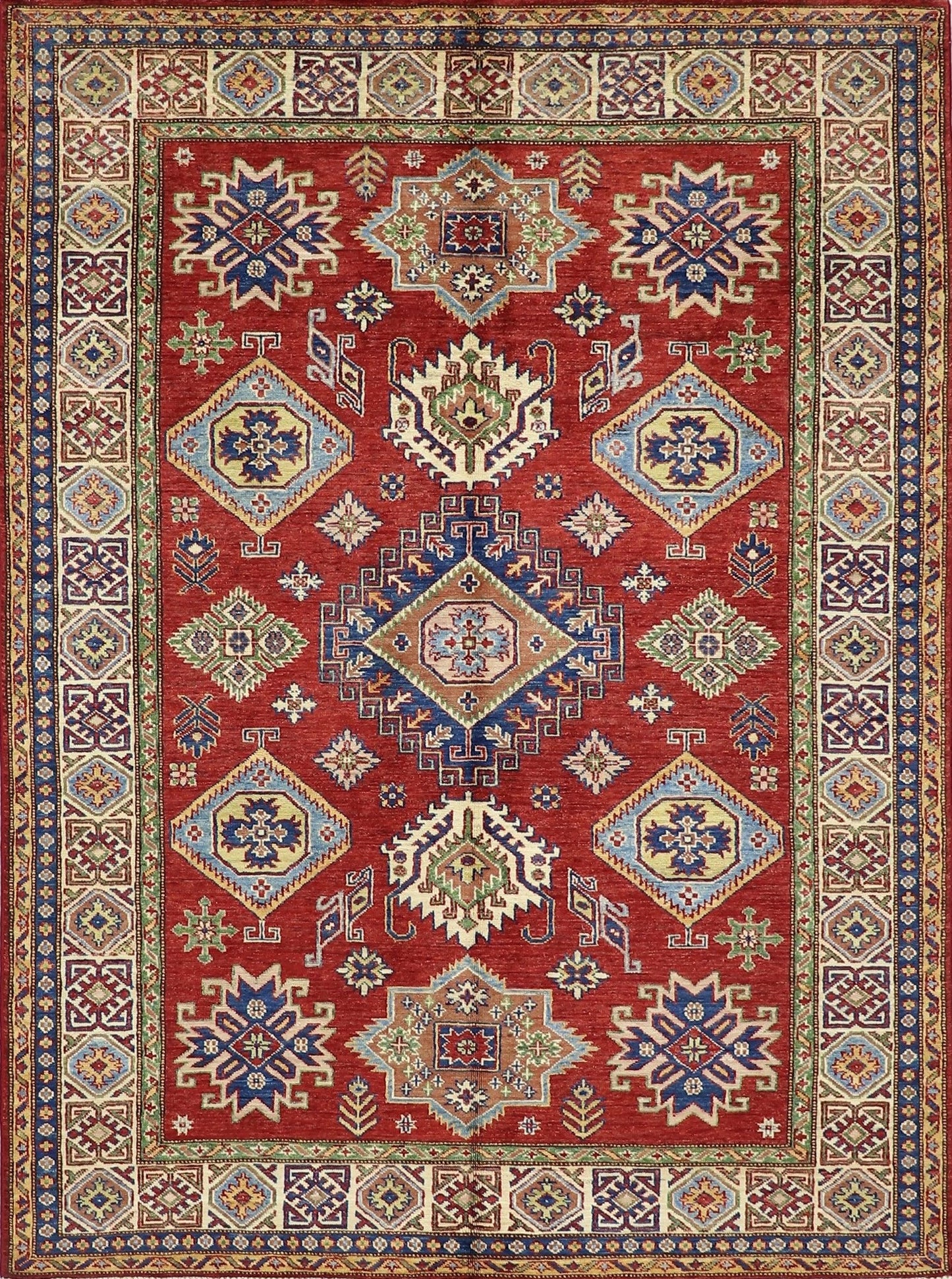 5x7 ft Oriental Area Rug, Red Afghan Hand Knotted Wool Traditional Carpet, Rugs For Living Room, Bedroom Rug, Kitchen Rug, Geometric Rug