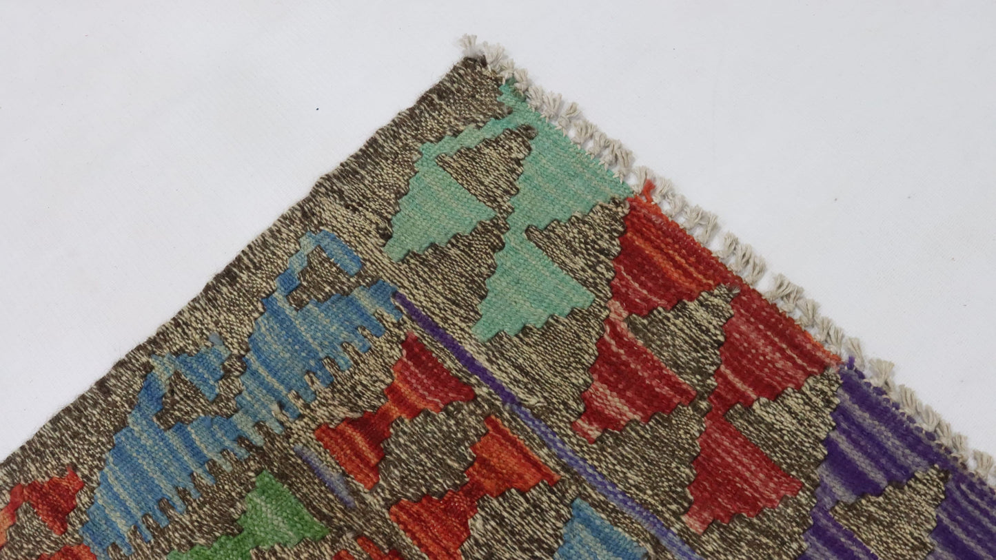 4x5 Ft Red Turkish Kilim Hand Knotted Aztec Area Rug