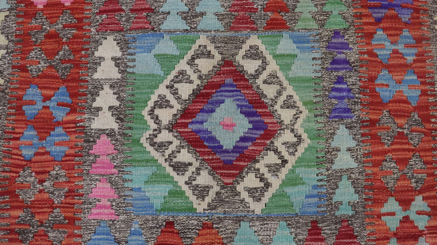 4x5 Ft Red Turkish Kilim Hand Knotted Aztec Area Rug
