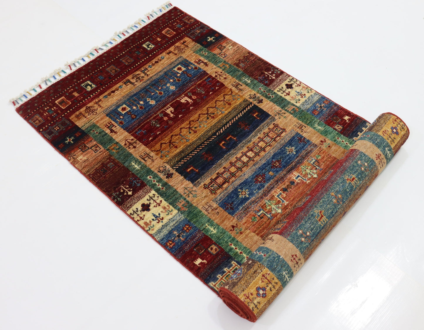 8 Ft Gabbeh Red Afghan Hand Knotted Tribal Wool Runner Rug