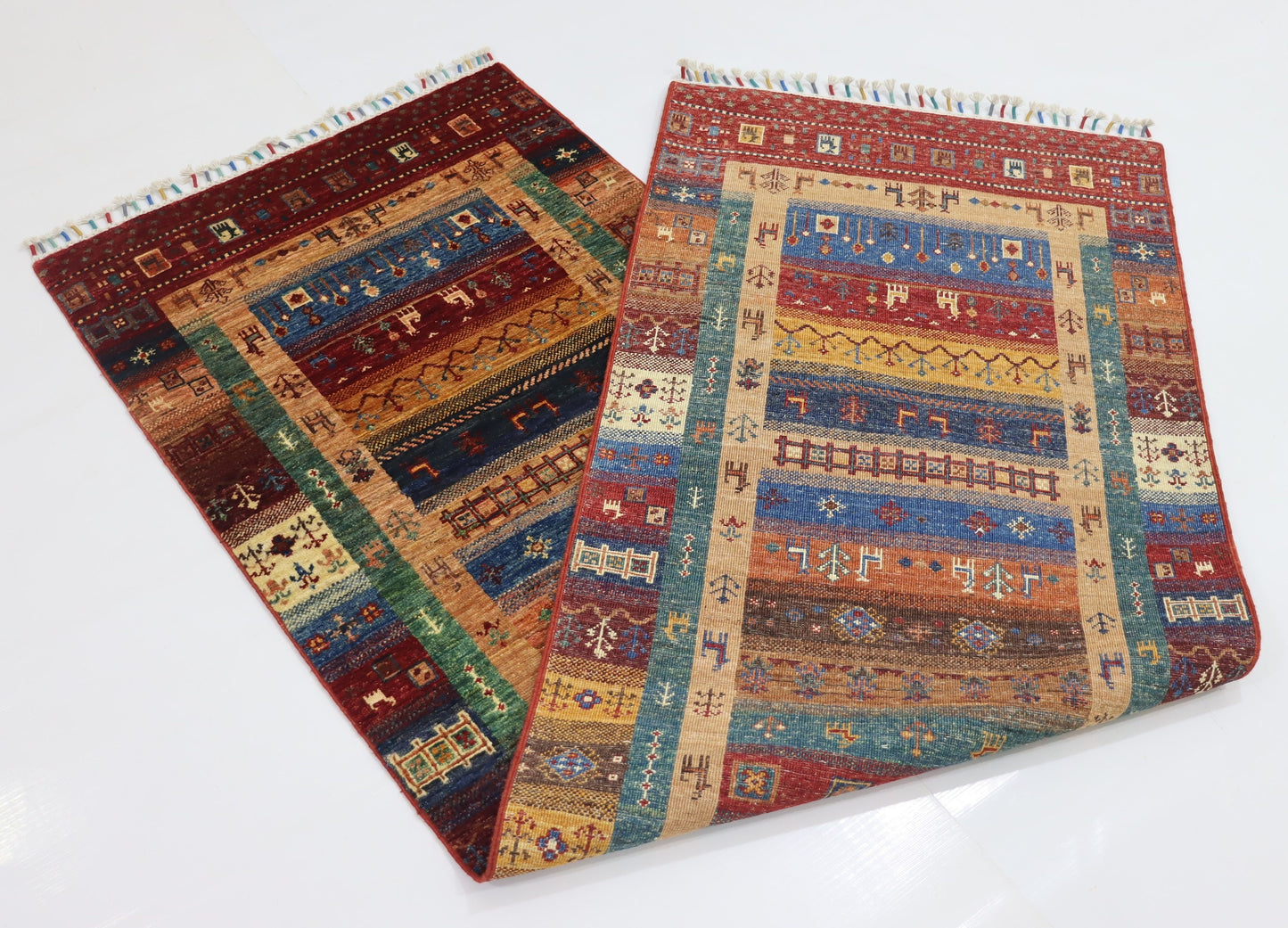 8 Ft Gabbeh Red Afghan Hand Knotted Tribal Wool Runner Rug