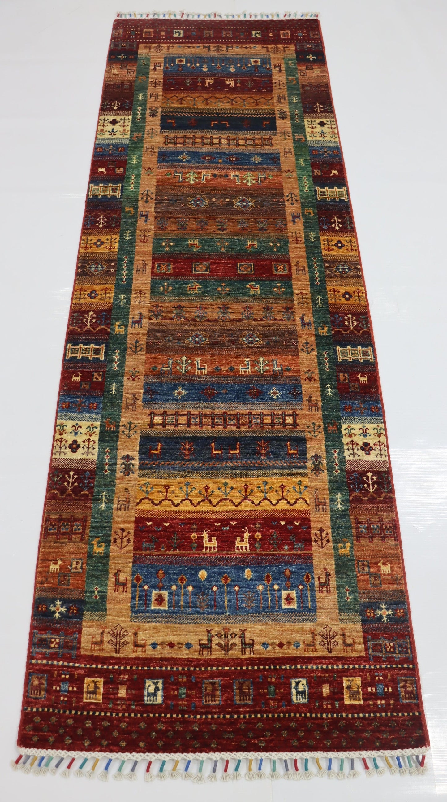 8 Ft Gabbeh Red Afghan Hand Knotted Tribal Wool Runner Rug