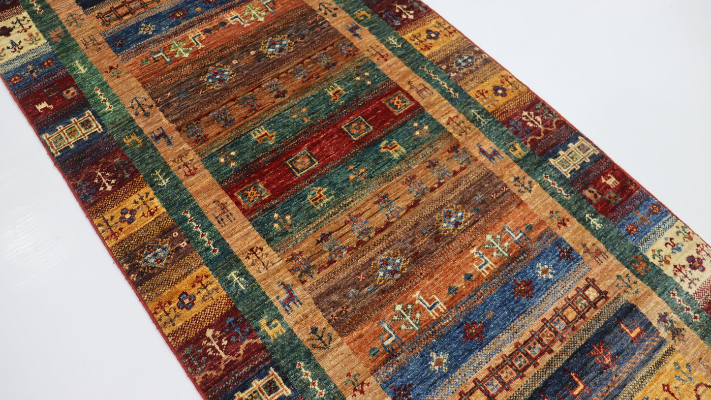 8 Ft Gabbeh Red Afghan Hand Knotted Tribal Wool Runner Rug