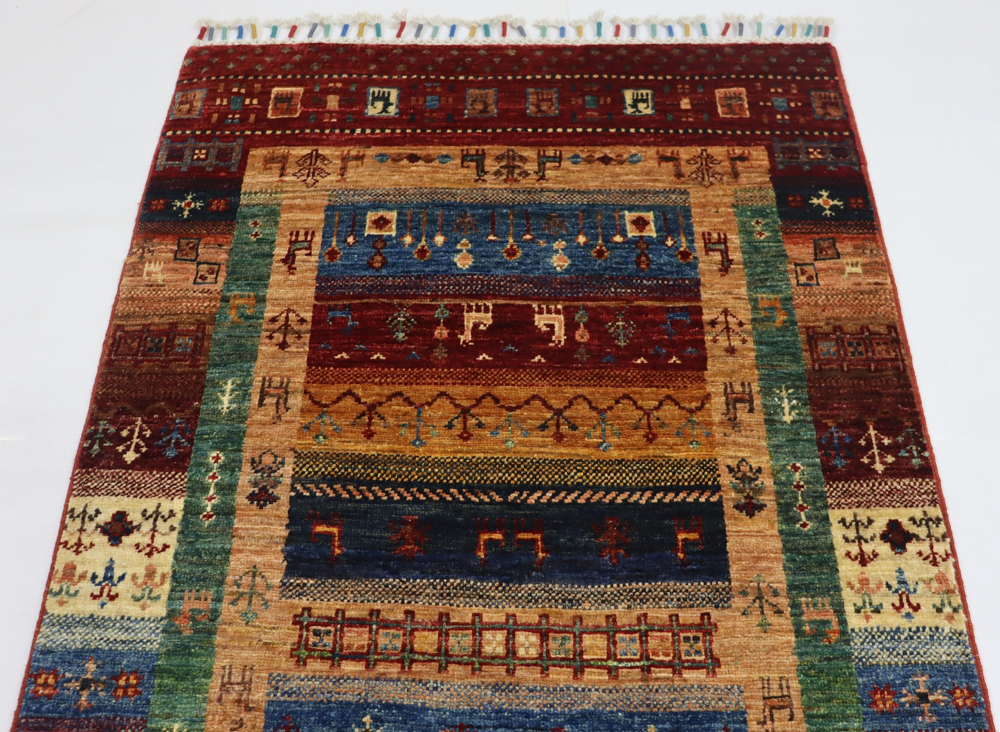 8 Ft Gabbeh Red Afghan Hand Knotted Tribal Wool Runner Rug