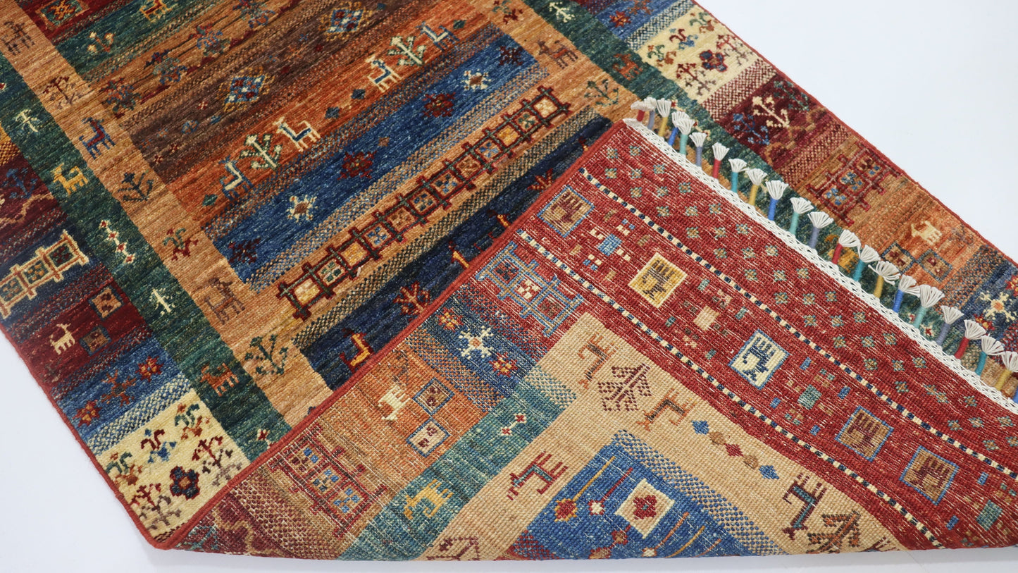 8 Ft Gabbeh Red Afghan Hand Knotted Tribal Wool Runner Rug