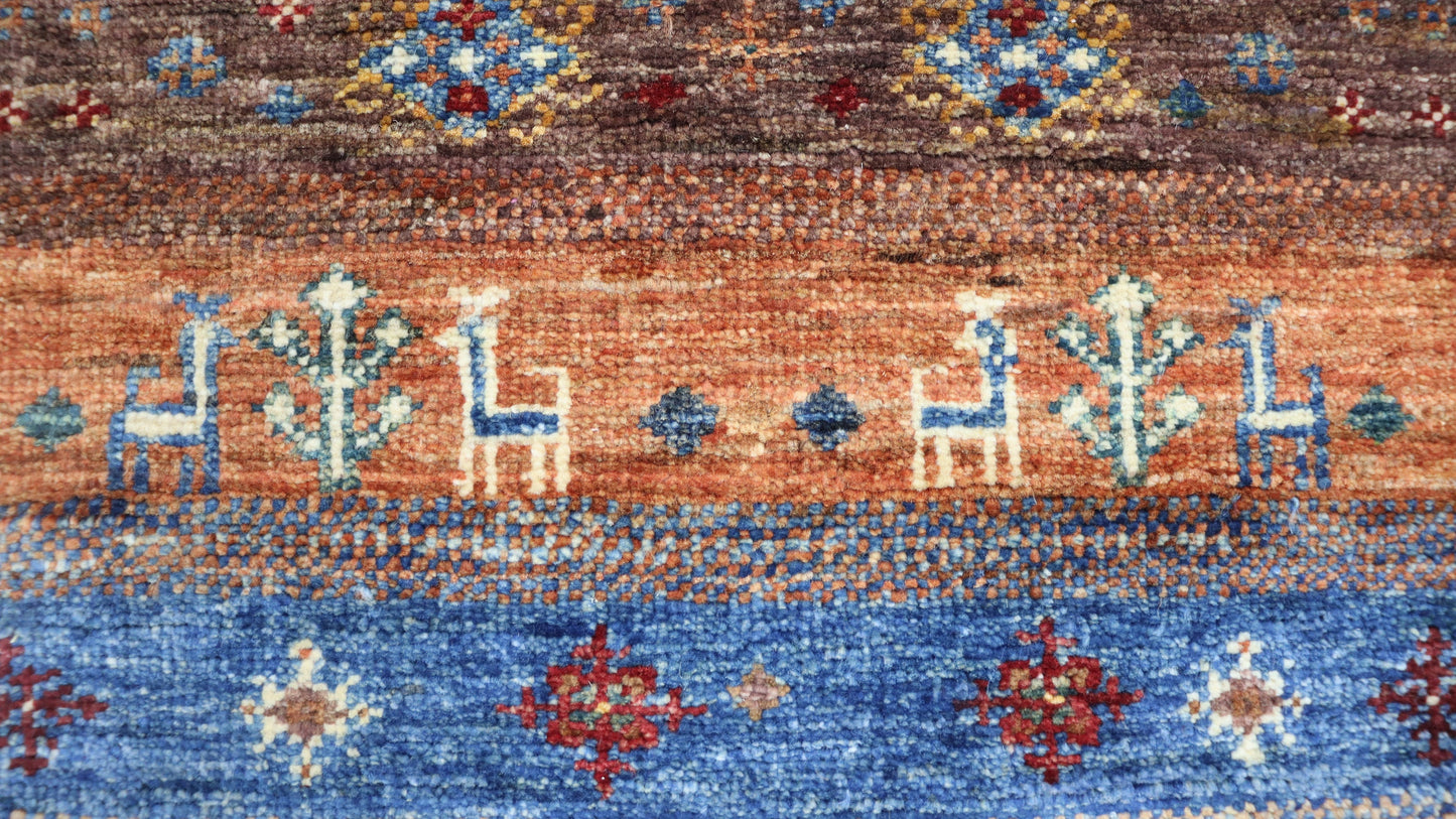 8 Ft Gabbeh Red Afghan Hand Knotted Tribal Wool Runner Rug