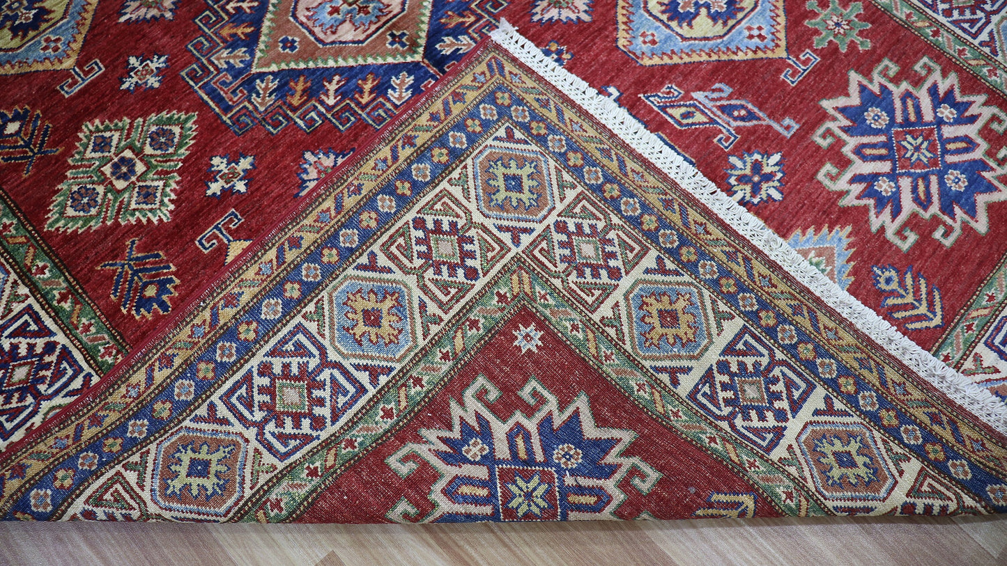 5x7 ft Oriental Area Rug, Red Afghan Hand Knotted Wool Traditional Carpet, Rugs For Living Room, Bedroom Rug, Kitchen Rug, Geometric Rug
