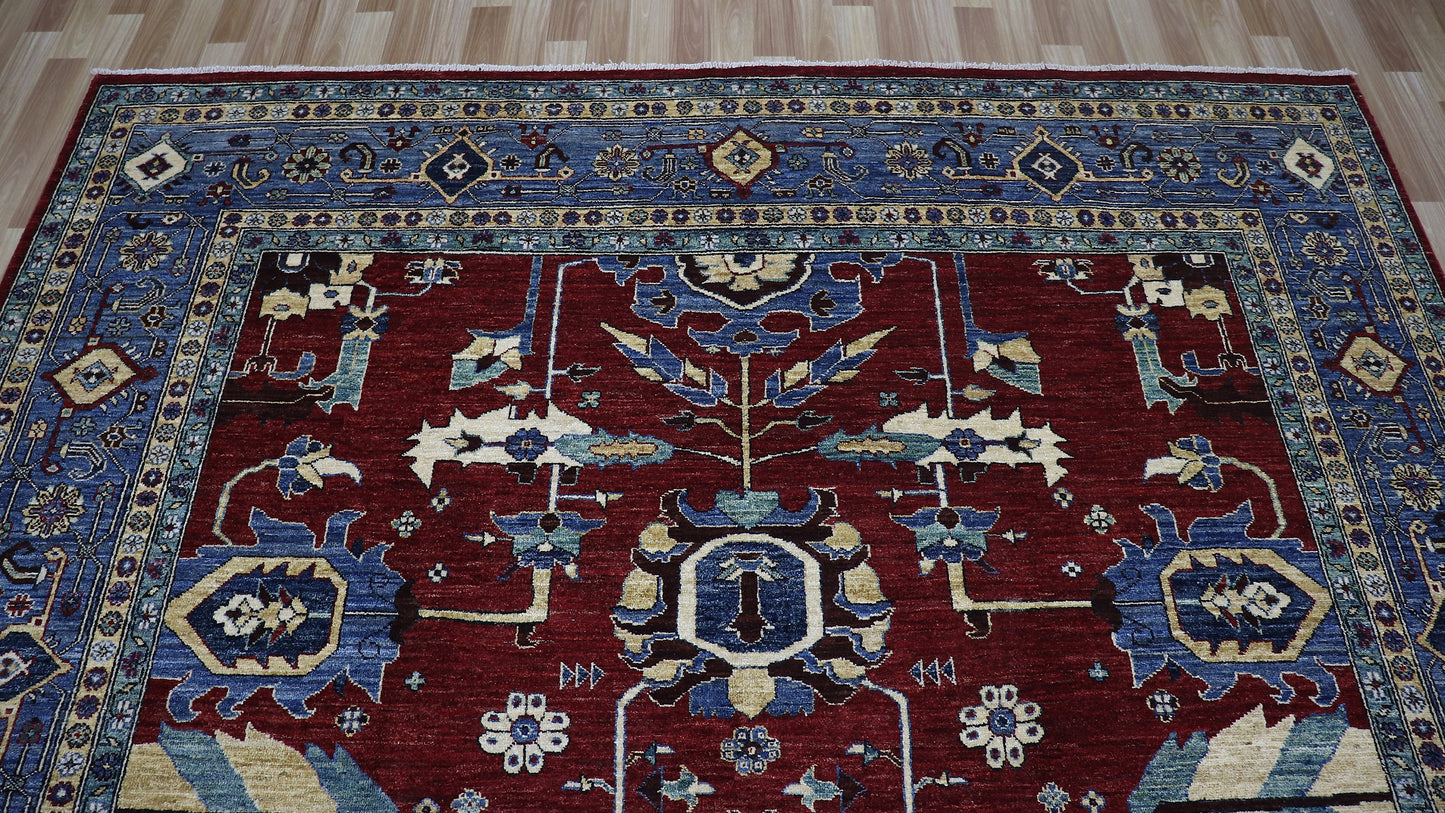 8x10 Ft Heriz Large Area Rug, Red Afghan Hand Knotted Wool Traditional Rectangle Carpet, Rug For Living Room, Bedroom Rug, Dining Table Rug