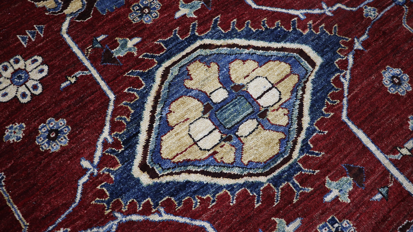 8x10 Ft Heriz Large Area Rug, Red Afghan Hand Knotted Wool Traditional Rectangle Carpet, Rug For Living Room, Bedroom Rug, Dining Table Rug