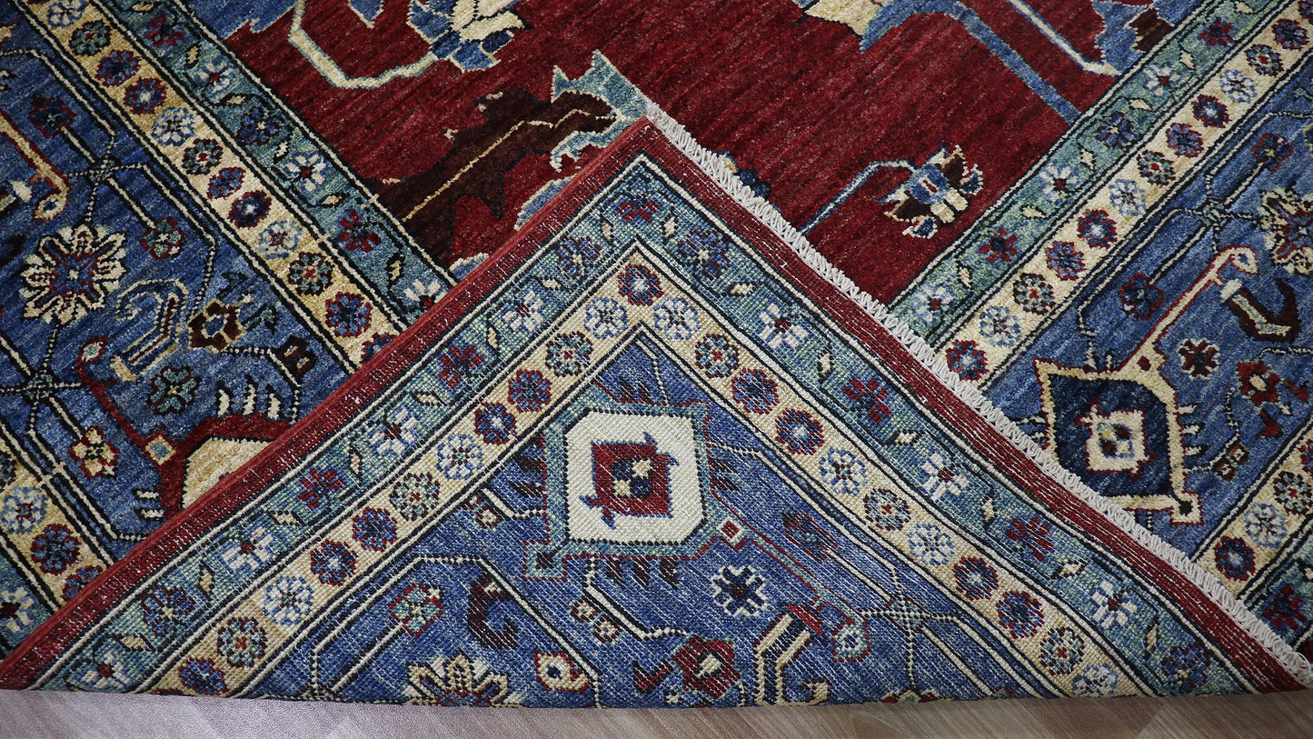 8x10 Ft Heriz Large Area Rug, Red Afghan Hand Knotted Wool Traditional Rectangle Carpet, Rug For Living Room, Bedroom Rug, Dining Table Rug