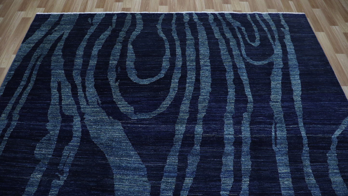 8x10 Ft Transitional Gabbeh Area Rug, Blue Afghan Hand Knotted Wool Rectangle Carpet, Rugs For Living Room, Bedroom Rug, Dining Table Rug