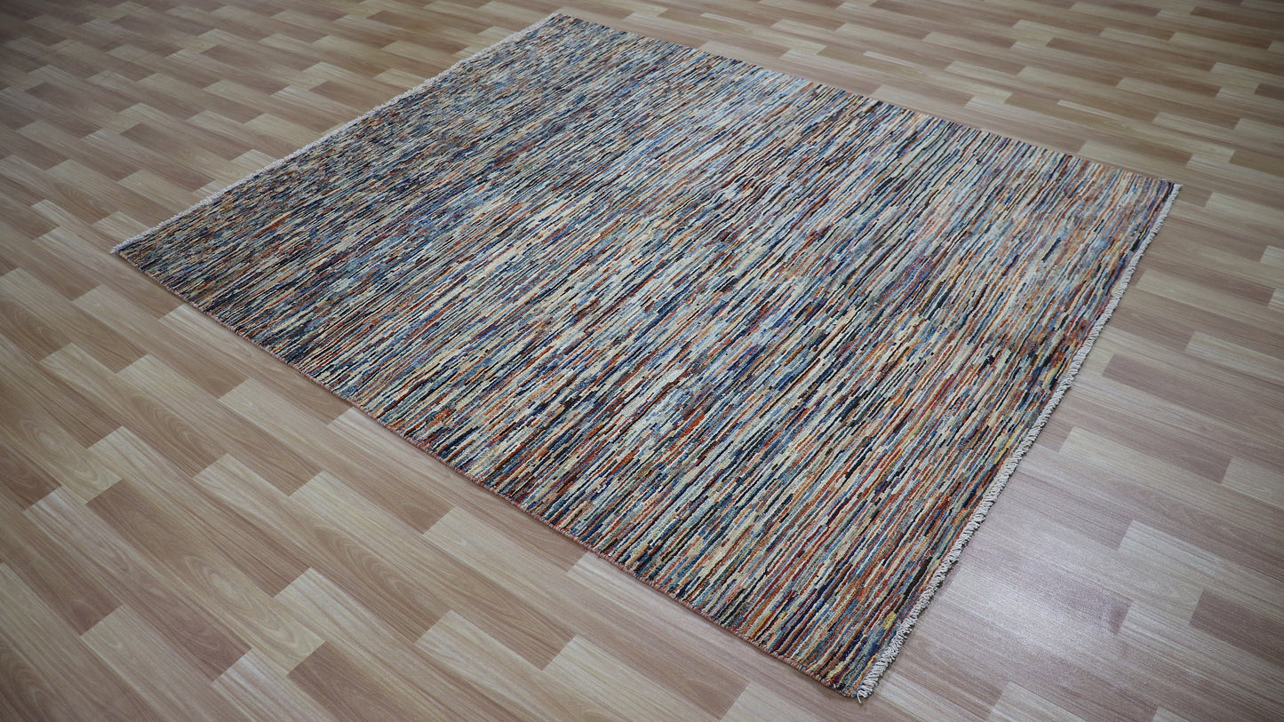 5x6 ft Abstract Gabbeh Area Rug, Afghan Hand Knotted Wool Transitional Rectangle Carpet, Rugs For Living Room, Bedroom Rug, Dining Table Rug
