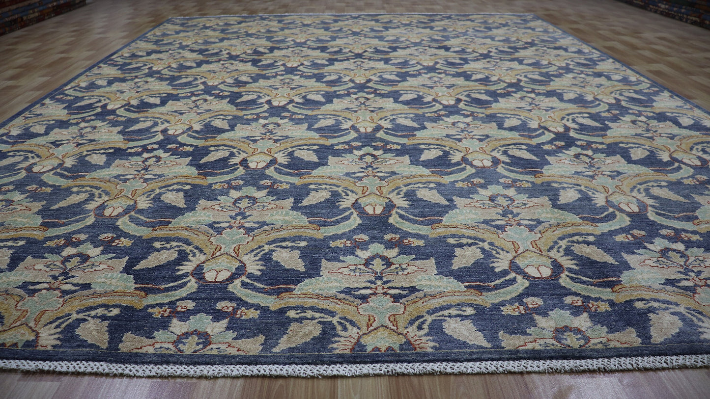 9x12 Ft Gray Floral Large Area Rug, Afghan Hand Knotted Wool Traditional Rectangle Carpet, Living Room Rug, Bedroom Rug, Dining Table Rug