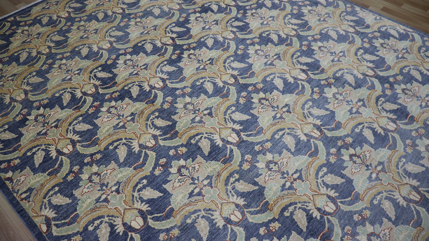 9x12 Ft Gray Floral Large Area Rug, Afghan Hand Knotted Wool Traditional Rectangle Carpet, Living Room Rug, Bedroom Rug, Dining Table Rug
