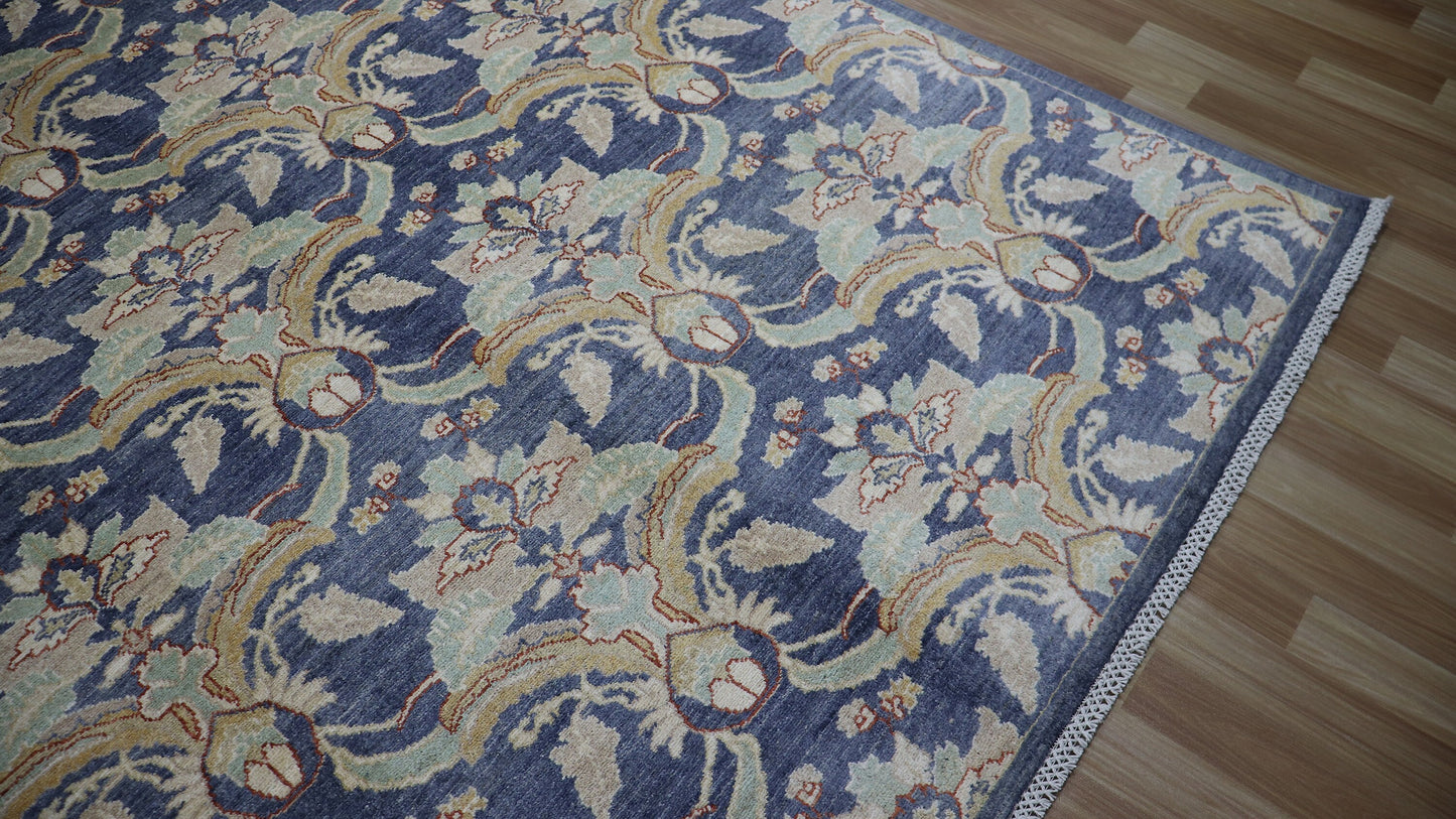 9x12 Ft Gray Floral Large Area Rug, Afghan Hand Knotted Wool Traditional Rectangle Carpet, Living Room Rug, Bedroom Rug, Dining Table Rug