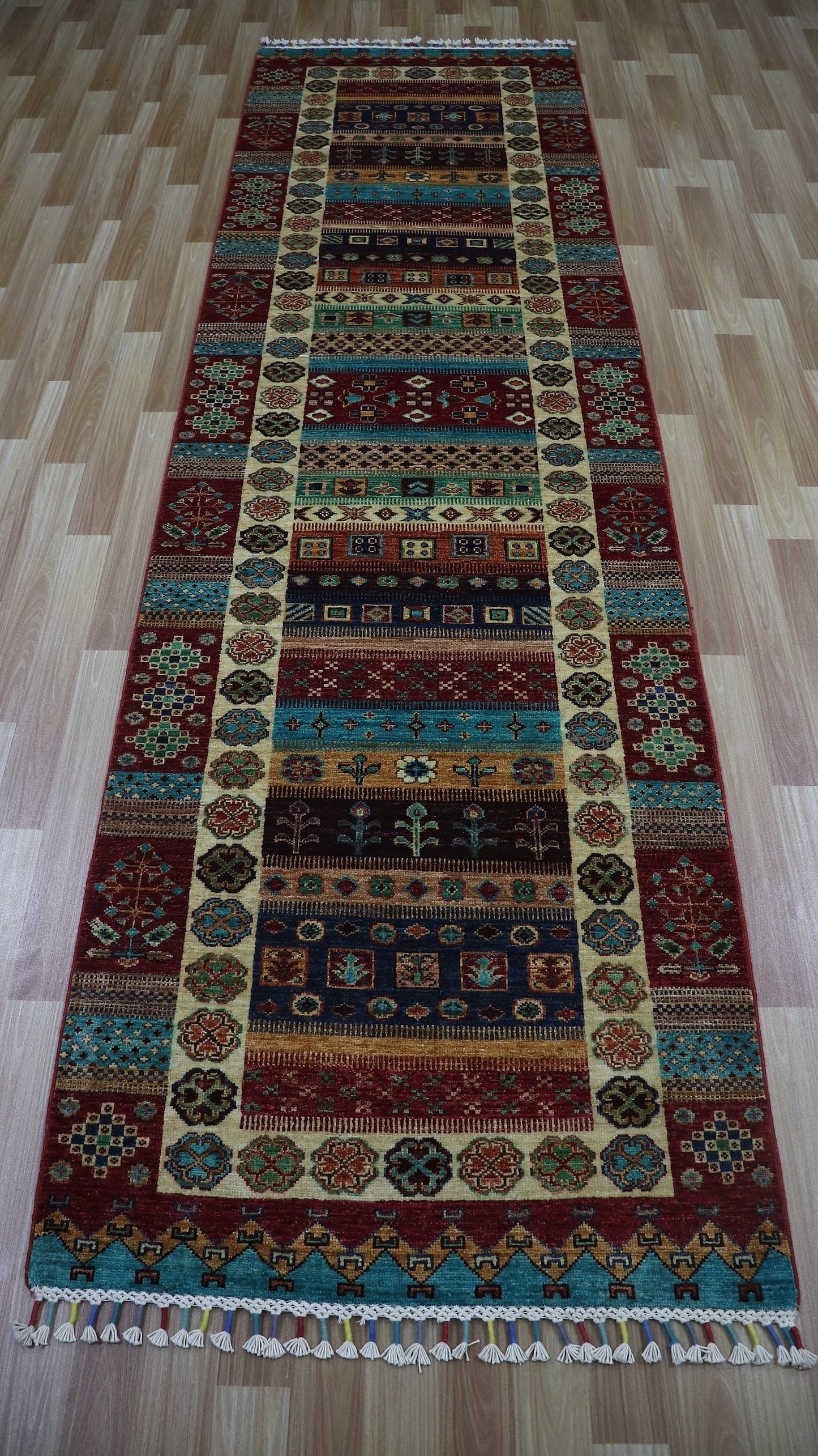 10 Ft Gabbeh Runner Rug, Afghan Hand Knotted Wool Traditional Rectangle Carpet, Entryway Rug, Hallway Rug, Kitchen Rug, Foyer Rug, Stair Rug