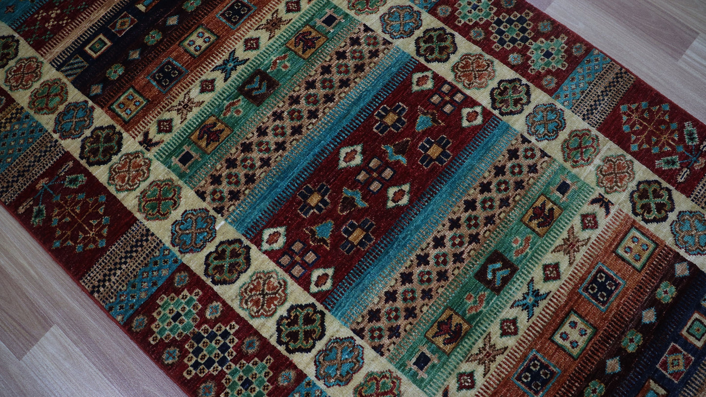 10 Ft Gabbeh Runner Rug, Afghan Hand Knotted Wool Traditional Rectangle Carpet, Entryway Rug, Hallway Rug, Kitchen Rug, Foyer Rug, Stair Rug