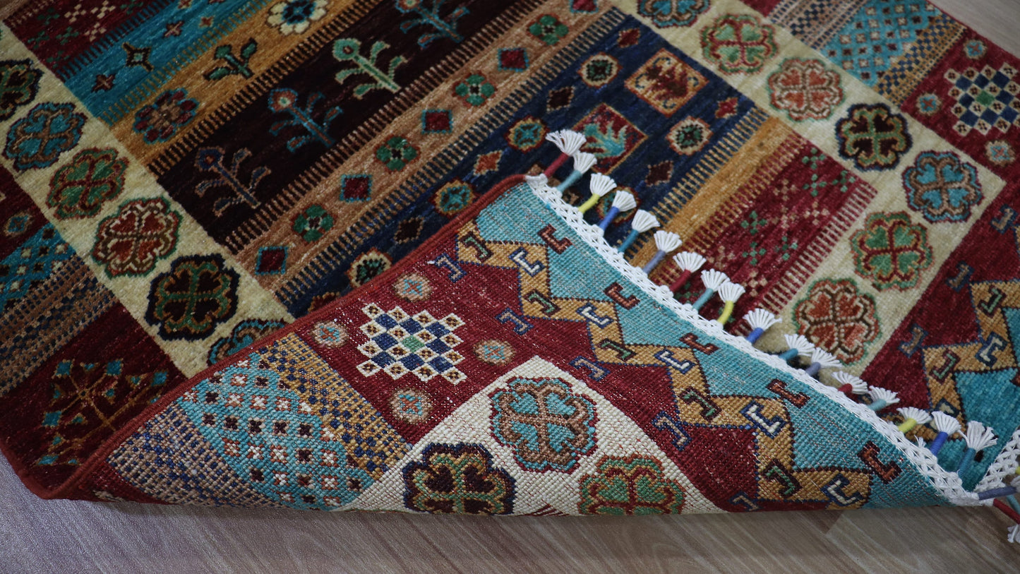 10 Ft Gabbeh Runner Rug, Afghan Hand Knotted Wool Traditional Rectangle Carpet, Entryway Rug, Hallway Rug, Kitchen Rug, Foyer Rug, Stair Rug