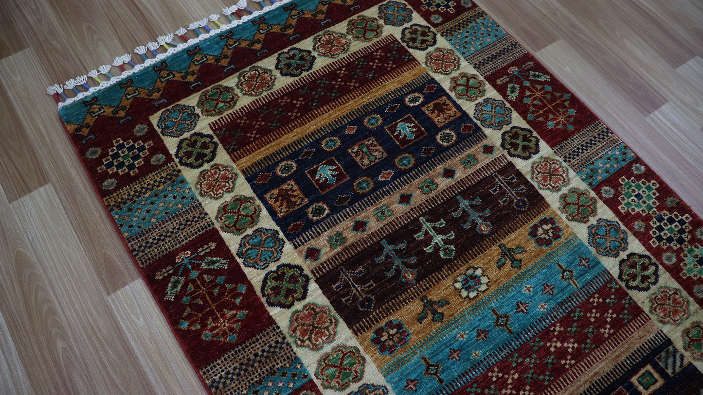 10 Ft Gabbeh Runner Rug, Afghan Hand Knotted Wool Traditional Rectangle Carpet, Entryway Rug, Hallway Rug, Kitchen Rug, Foyer Rug, Stair Rug