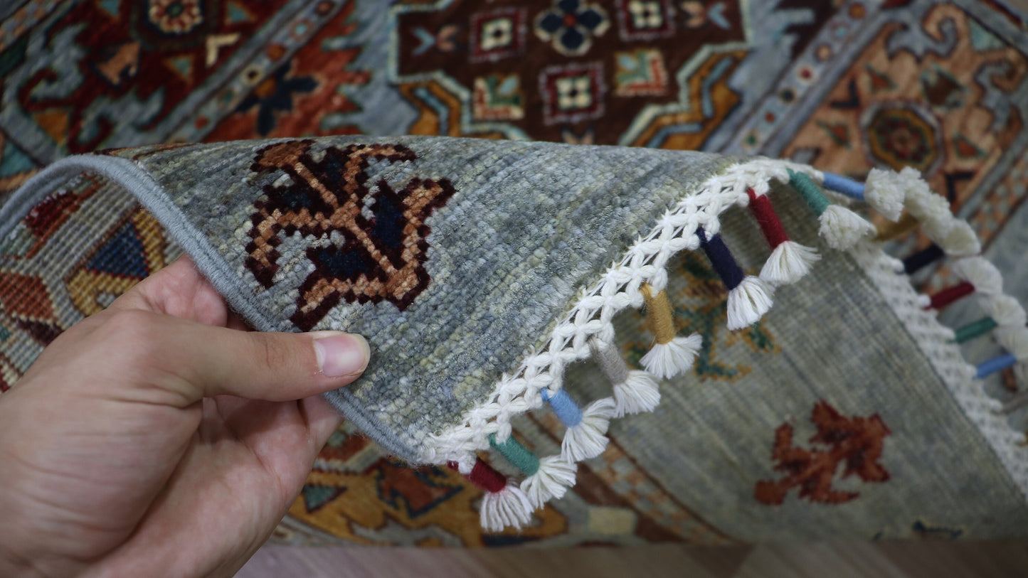 9 Ft Wool Runner Rug, Afghan Hand Knotted Veg Dye Traditional Rectangle Carpet, Entryway Rug, Hallway Rug, Kitchen Rug, Foyer Rug, Stair Rug