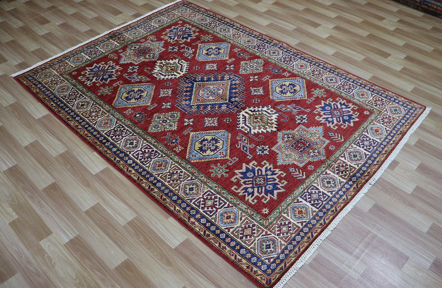 5x7 ft Oriental Area Rug, Red Afghan Hand Knotted Wool Traditional Carpet, Rugs For Living Room, Bedroom Rug, Kitchen Rug, Geometric Rug