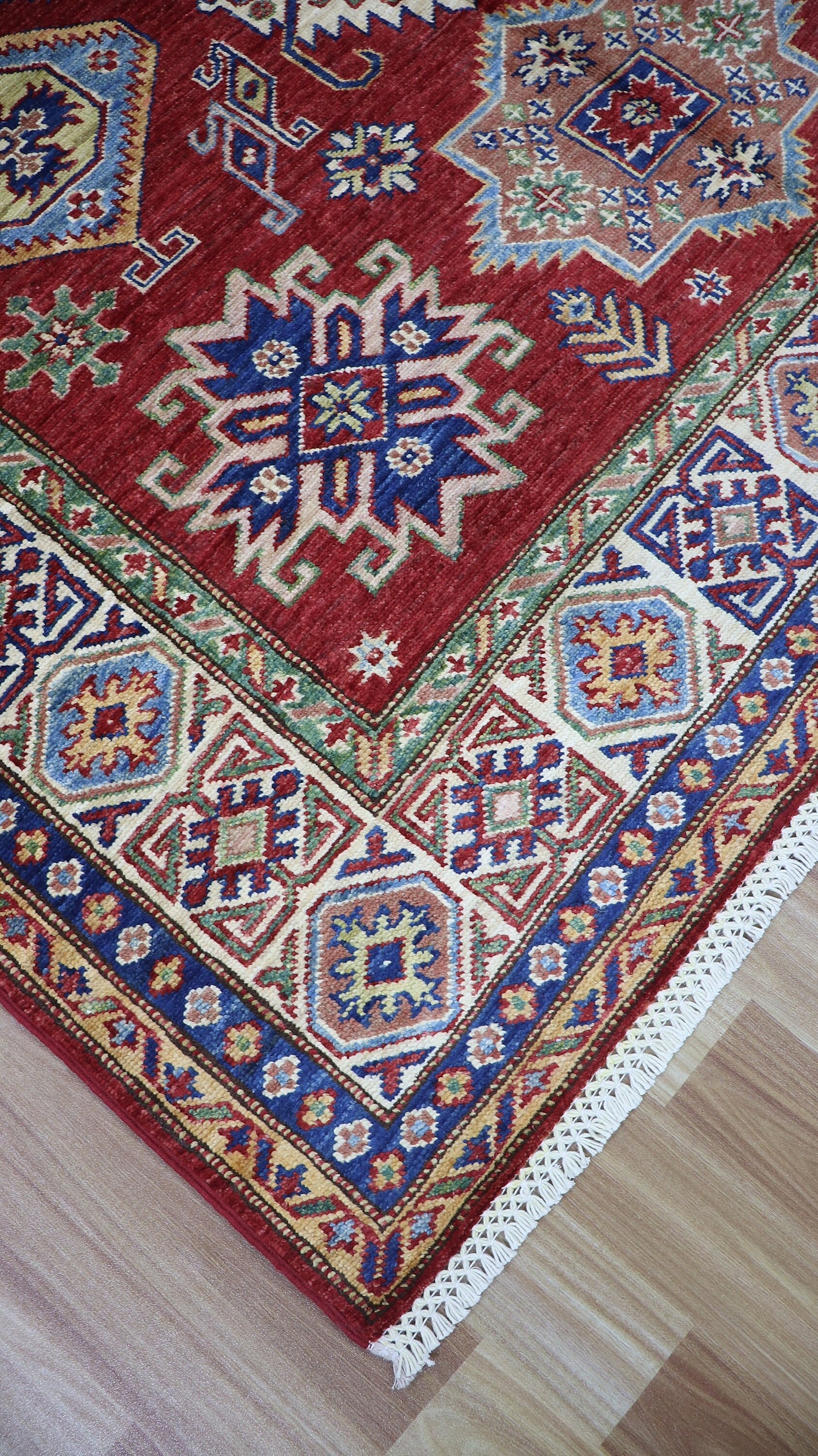 5x7 ft Oriental Area Rug, Red Afghan Hand Knotted Wool Traditional Carpet, Rugs For Living Room, Bedroom Rug, Kitchen Rug, Geometric Rug
