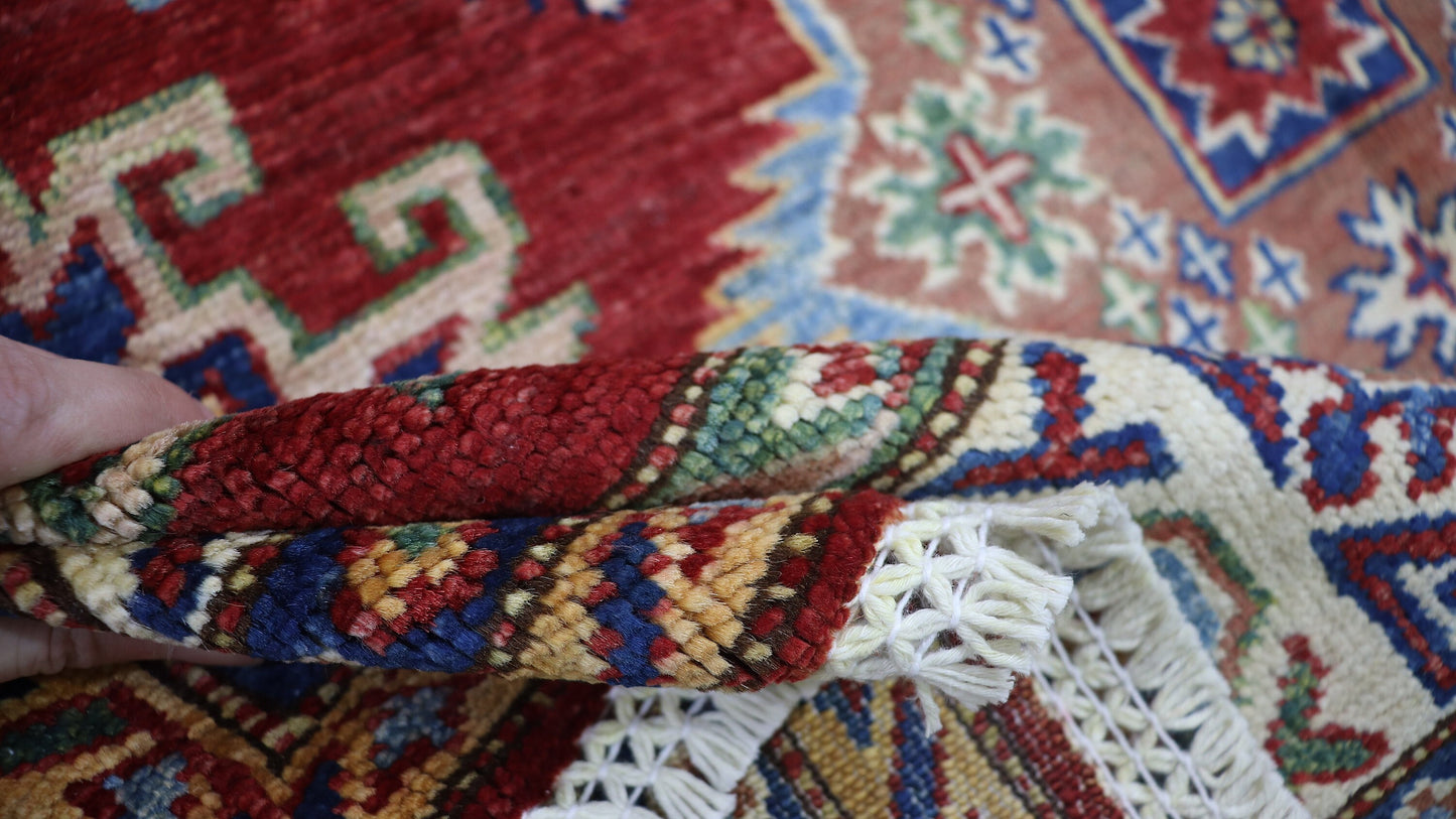 5x7 ft Oriental Area Rug, Red Afghan Hand Knotted Wool Traditional Carpet, Rugs For Living Room, Bedroom Rug, Kitchen Rug, Geometric Rug