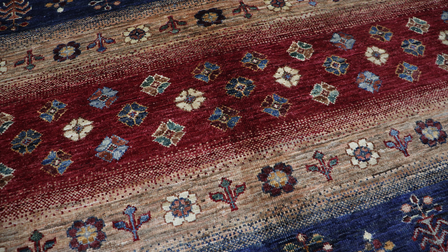 6x9 ft Gabbeh Area Rug, Blue Afghan Hand Knotted Wool Traditional Rectangle Carpet, Rugs For Living Room, Bedroom Rug, Dining Table Rug