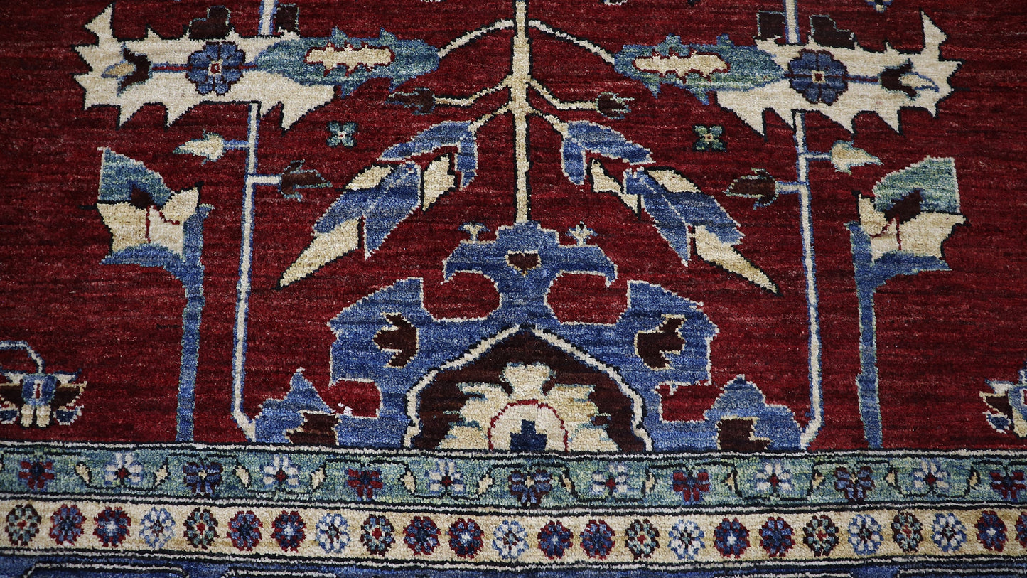8x10 Ft Heriz Large Area Rug, Red Afghan Hand Knotted Wool Traditional Rectangle Carpet, Rug For Living Room, Bedroom Rug, Dining Table Rug