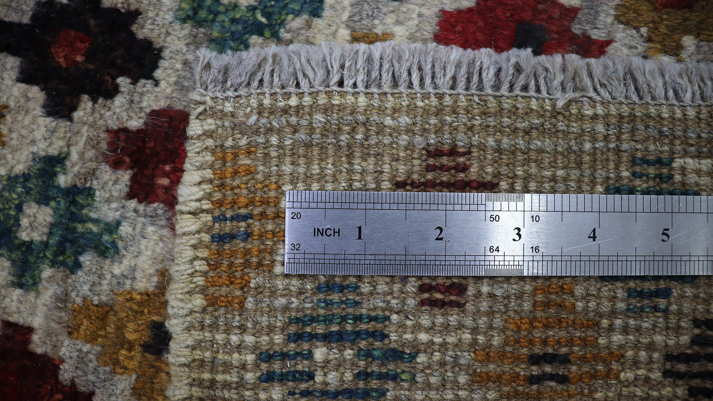 5x8 ft Oriental Area Rug, Beige Afghan Hand Knotted Plush Wool Traditional Rectangle Carpet, Living Room Rug, Bedroom Rug, Dining Table Rug