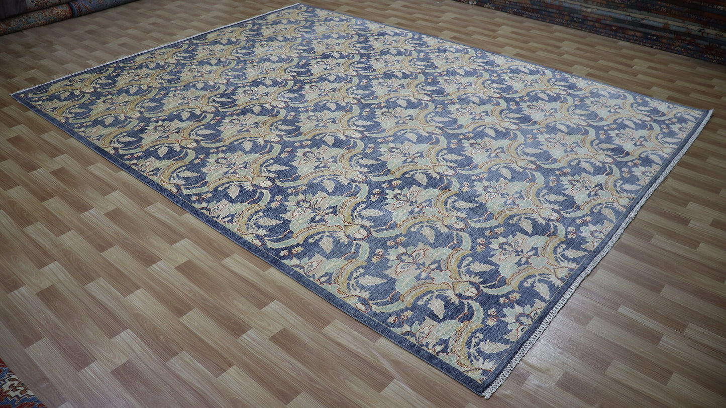 9x12 Ft Gray Floral Large Area Rug, Afghan Hand Knotted Wool Traditional Rectangle Carpet, Living Room Rug, Bedroom Rug, Dining Table Rug