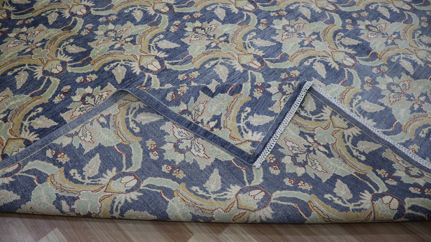 9x12 Ft Gray Floral Large Area Rug, Afghan Hand Knotted Wool Traditional Rectangle Carpet, Living Room Rug, Bedroom Rug, Dining Table Rug