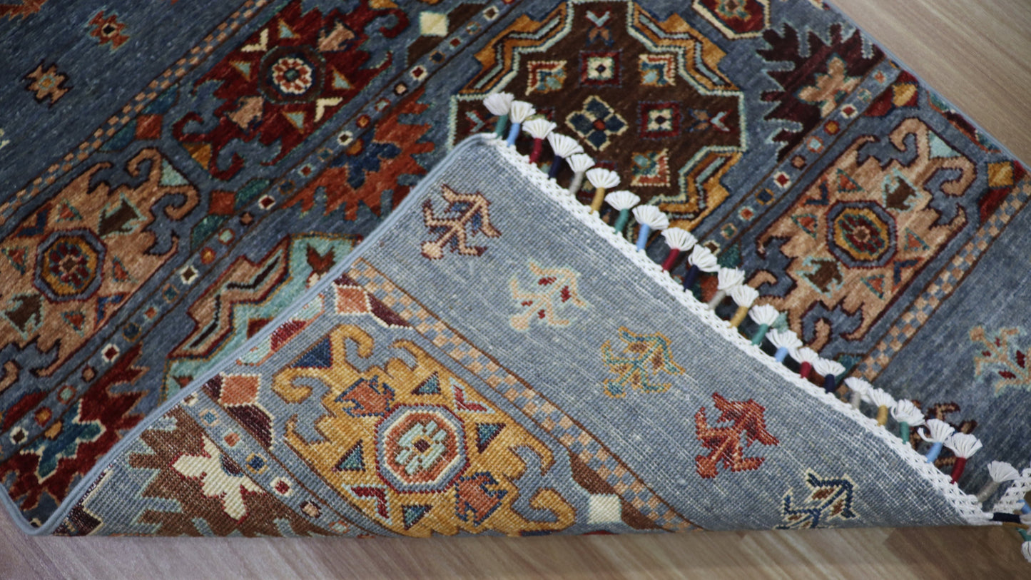 9 Ft Gray Tribal Khorjin Runner Rug, Afghan Hand Knotted Wool Traditional Rectangle Carpet, Entryway Rug, Hallway Rug, Kitchen Rug,Foyer Rug