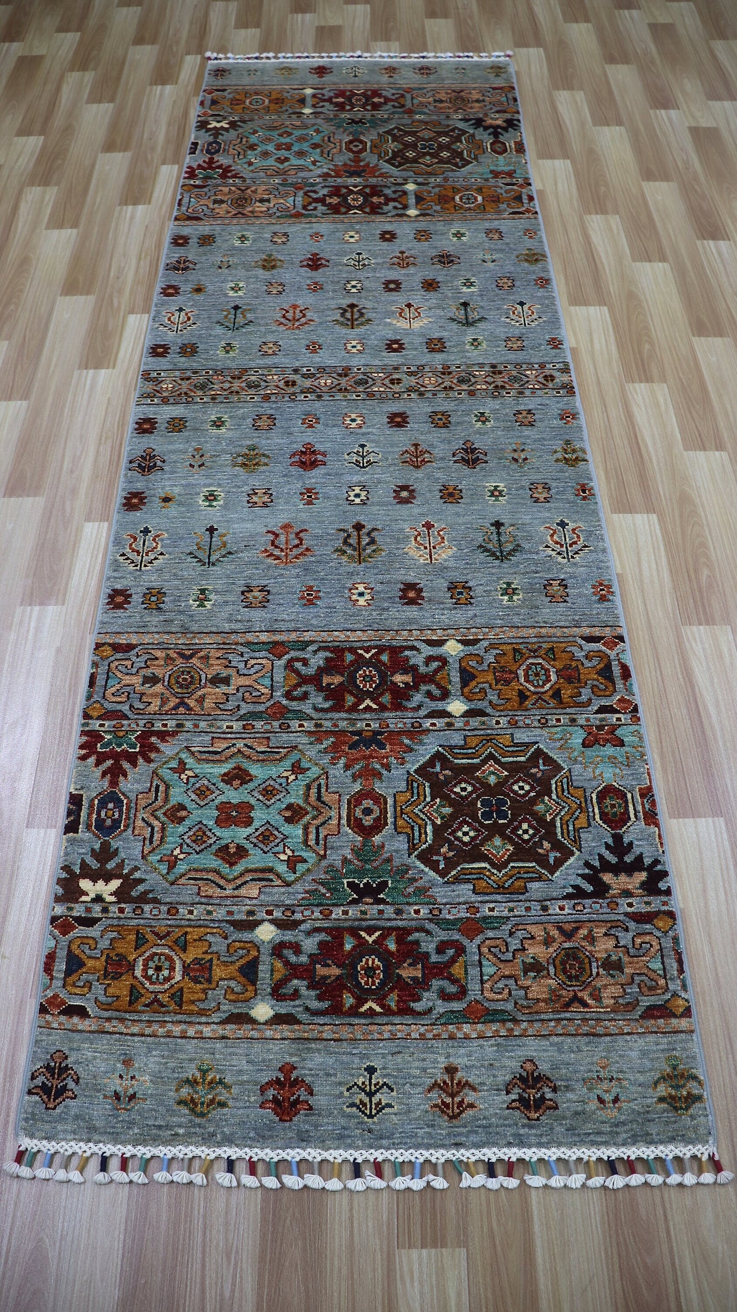 9 Ft Wool Runner Rug, Afghan Hand Knotted Veg Dye Traditional Rectangle Carpet, Entryway Rug, Hallway Rug, Kitchen Rug, Foyer Rug, Stair Rug