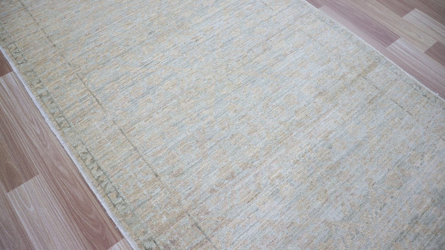 11 Ft Transitional Runner Rug, Beige Afghan Hand Knotted Wool Abstract Rectangle Carpet, Entryway Rug, Hallway Rug, Kitchen Rug, Foyer Rug