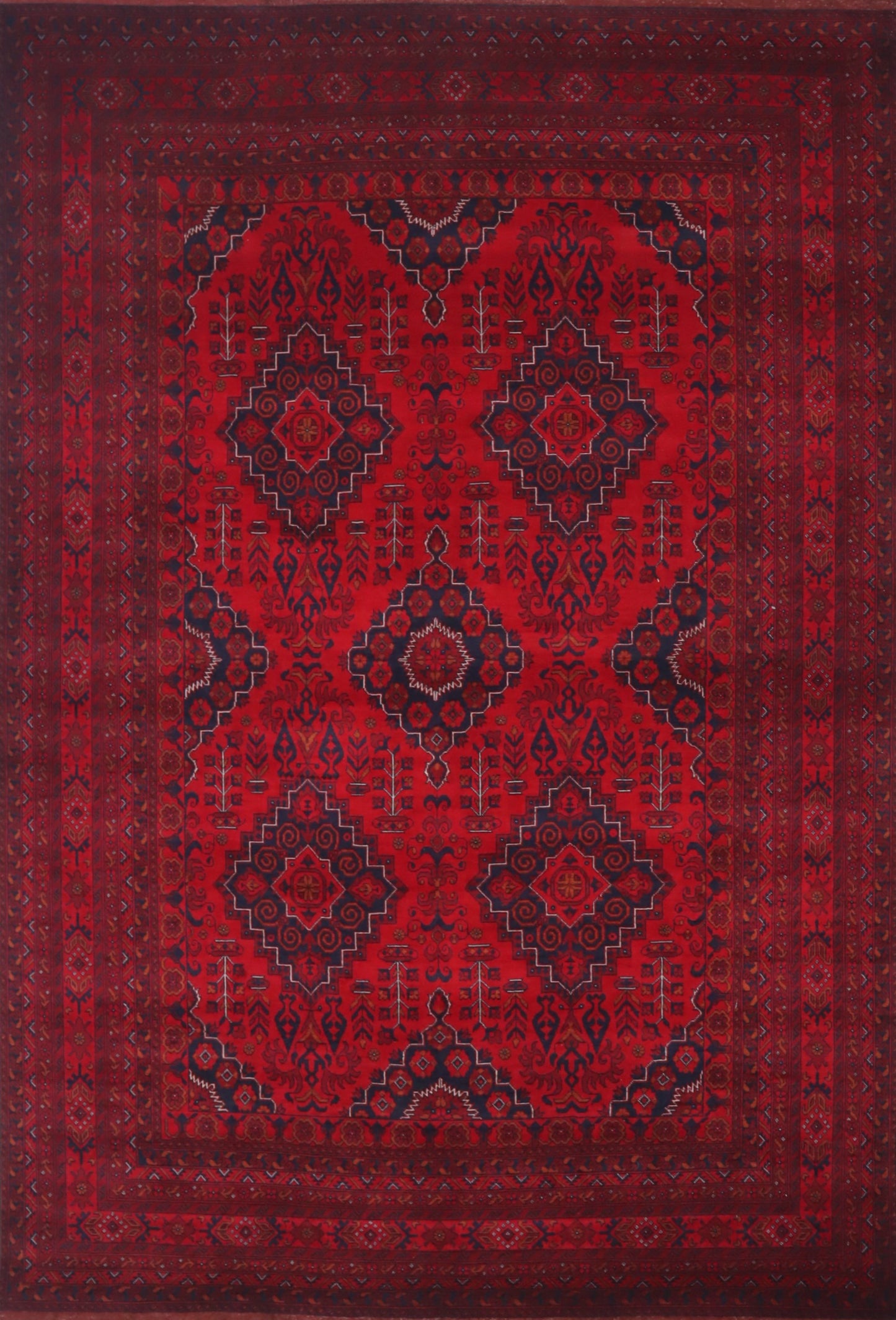 7x10 Ft Oriental Bokhara Area Rug, Red Afghan Hand Knotted Wool Traditional Rectangle Carpet, Living Room Rug, Bedroom Rug, Dining Table Rug