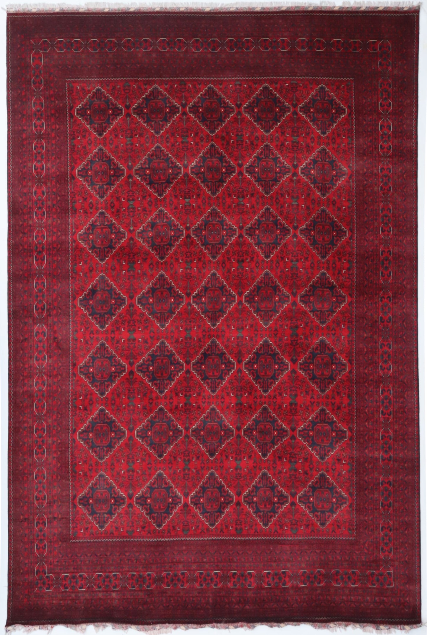 10x12 Ft Bokhara Oriental Area Rug, Red Afghan Hand Knotted Wool Traditional Rectangle Carpet, Rugs For Living Room, Bedroom Rug, Office Rug