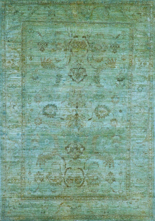 5x7 Ft Blue Floral Area Rug, Afghan Hand Knotted Wool Transitional Rectangle Carpet, Living Room Rug, Bedroom Rug, Entryway Rug, Kitchen Rug