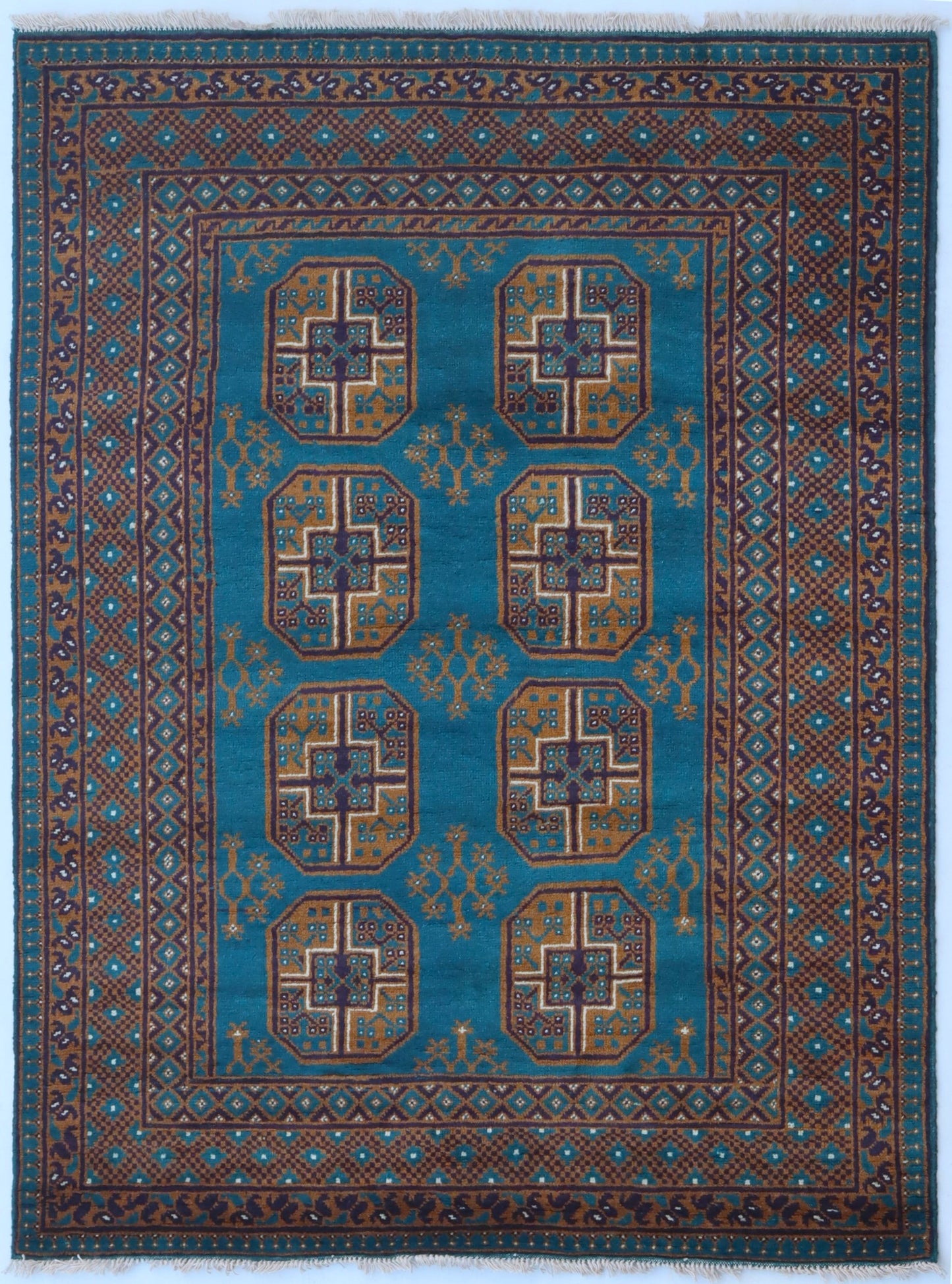 5x6 Ft Oriental Bokhara Plush Wool Area Rug, Blue Afghan Hand Knotted Traditional Rectangle Carpet, Living Room Rug, Bedroom Rug, Office Rug