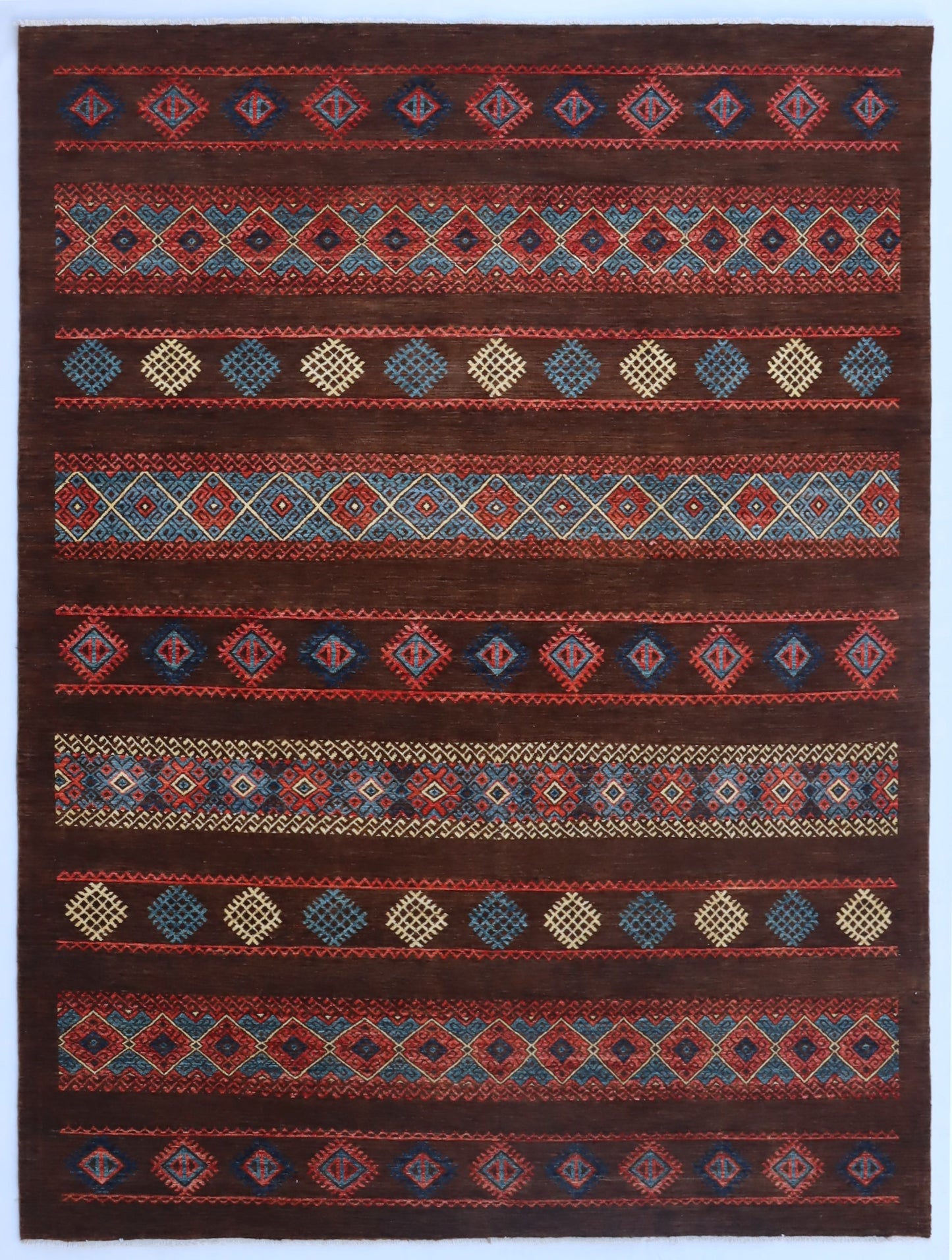 8x11 ft Gabbeh Large Area Rug, Brown Afghan Hand Knotted Wool Traditional Rectangle Carpet, Living Room Rug, Bedroom Rug, Dining Table Rug