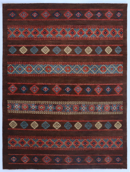 8x11 ft Gabbeh Large Area Rug, Brown Afghan Hand Knotted Wool Traditional Rectangle Carpet, Living Room Rug, Bedroom Rug, Dining Table Rug