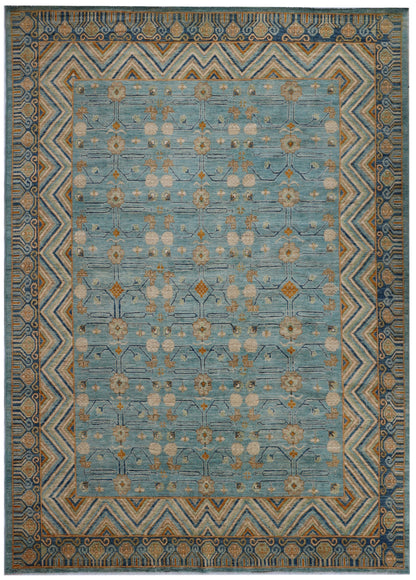 10x13 Ft Blue Oriental Large Area Rug, Afghan Hand Knotted Wool Traditional Rectangle Carpet, Living Room Rug, Bedroom Rug, Dining Table Rug