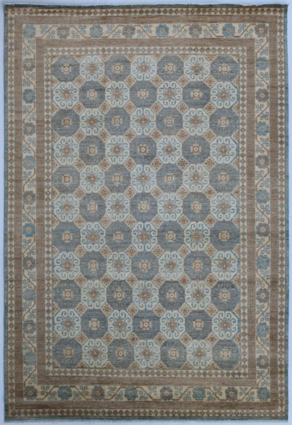 9x12 Ft Oriental Large Area Rug, Beige Afghan Hand Knotted Wool Traditional Rectangle Carpet, Living Room Rug, Bedroom Rug, Dining Table Rug