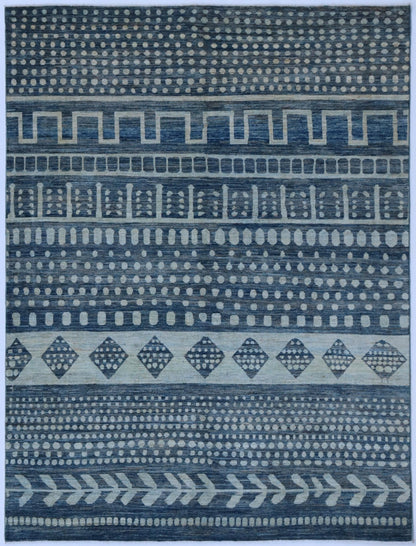 8x10 Ft Blue Gabbeh Area Rug, Afghan Hand Knotted Wool Traditional Rectangle Carpet, Rugs For Living Room, Bedroom Rug, Dining Table Rug