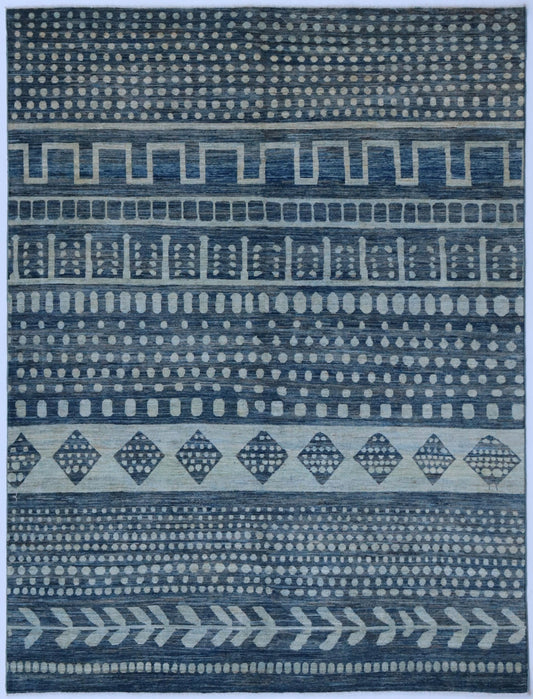 8x10 Ft Blue Gabbeh Area Rug, Afghan Hand Knotted Wool Traditional Rectangle Carpet, Rugs For Living Room, Bedroom Rug, Dining Table Rug