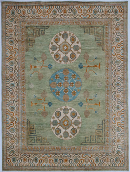 8x10 Ft Oriental Area Rug, Green Afghan Hand Knotted Wool Traditional Rectangle Carpet, Rugs For Living Room, Bedroom Rug, Dining Table Rug