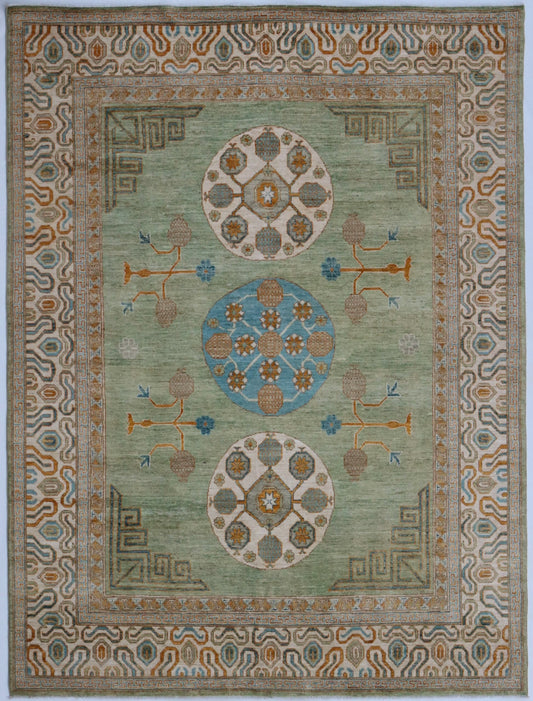 8x10 Ft Oriental Area Rug, Green Afghan Hand Knotted Wool Traditional Rectangle Carpet, Rugs For Living Room, Bedroom Rug, Dining Table Rug