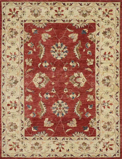 5x6 Ft Floral Area Rug, Red Afghan Hand Knotted Wool Traditional Rectangle Carpet, Living Room Rug, Bedroom Rug, Kitchen Rug, Entryway Rug